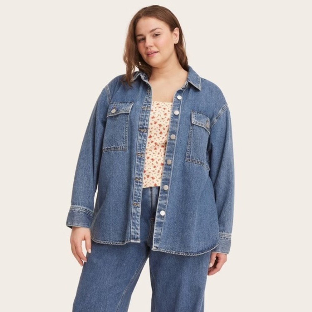 Parke x Target Women's M Medium LS Denim Shacket Med Wash Shirt Jean Jacket - Picture 9 of 11